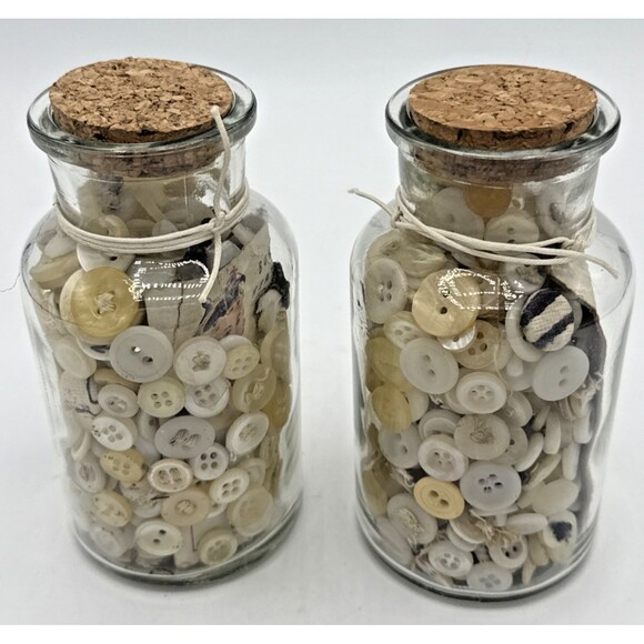 Vintage Buttons In Glass Bottles W/Cork s 5” Tall Various Buttons - Picture 4 of 11